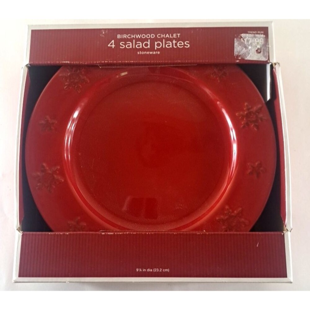 NEW Target Birchwood Chalet Small Salad Plates Set Of 4 Red Snowflake Christmas